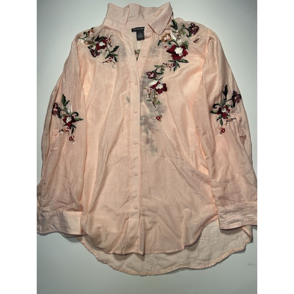 Chelsea & Theodore Women’s Pink Silk Blend Button Top Sheer Boho Cottage Size L